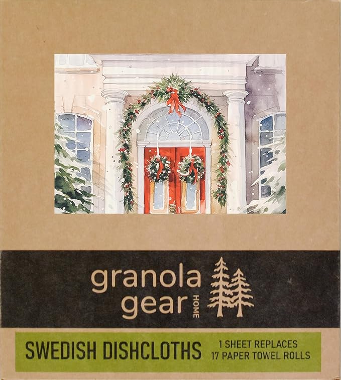 Home by GranolaGear-Christmas Swedish Dishcloths for Kitchen 6-Pack Reusable Paper Towels, Eco-Friendly, Compostable, Biodegradable Dish Wash Cloth Sponge, Winter Holiday Snow Watercolor-Welcome Home