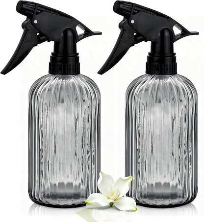 Glass Handheld Spray Bottle, 13.5oz Refillable Plant Mister Bottle 2 Pack, Water Spray Bottle with Adjustable Mist Nozzle for Outdoor Gardening, Indoor Flowers, Cleaning, Hair & Pets Care (Grey)