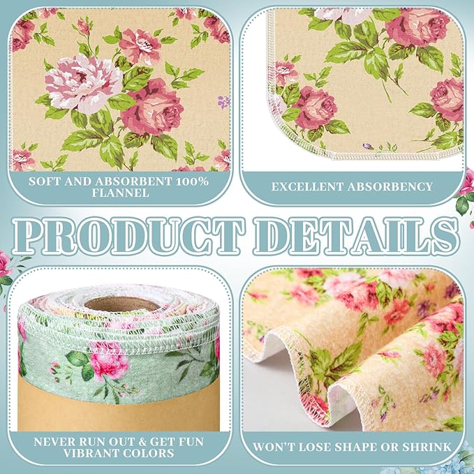 FuWeave 60 Pack Reusable Toilet Paper Washable Soft Bidet Towels Bulk Gifts Paperless Rolls Flannel Cotton 12'' x 4.3" Family Cloth Wipes Bathroom Napkins with Cardboard (Rosebud)