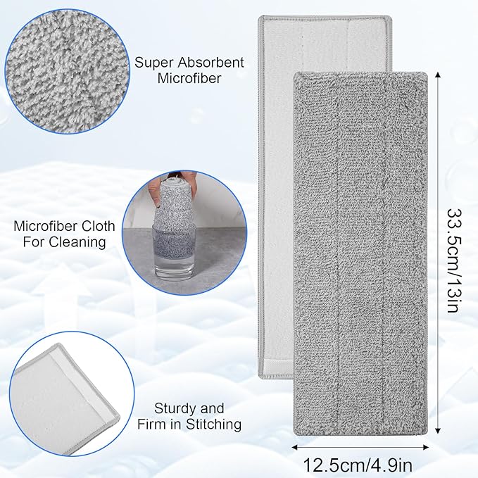 20Pcs Mop Replacement Pads, 13" x 4.9" Universal Mop Pads Reusable Squeeze Microfiber Mop Head Refills Washable Wet Mop, Wet/Dry Mops Flat Compatible with Most 11-13” Size Mops