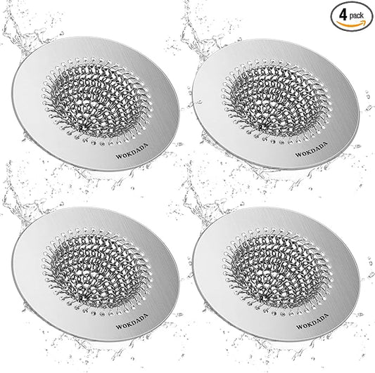 wokdada 4 PCS Kitchen Sink Drain Strainer, Flippable Mesh Sink Strainer, 304 Stainless Steel Sink Screen, Easy Clean Large Basket Strainer, Anti-Clog Garbage Disposal Cover Fit for Standard Sink Drain