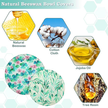 2 Large Reusable Beeswax Bowl Covers for Bread Proofing, 10/12 Inch Elastic Beeswax Wraps Cotton Cloth Sourdough Bowl Covers for Proofing Baskets, Mixer Bowls, Food Storage Containers
