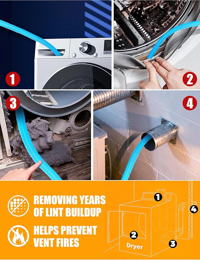 7 Pcs Dryer Vent Cleaner Kit for GE Washer Dryer Combo with Dryer Vent Brush and Dryer Vent Vacuum Hose Attachment, WH01X35719 Lint Filter Replacement Upgraded Washable Sponge for Models PFQ97HSPVDS