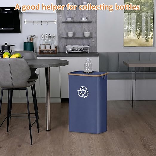 iEGrow 29 Gallons Recycling Bins for Kitchen, Indoor Recycle Bins with Lid, 110L Large Recycle bin with 2 Removeable Reusable Inner Bags, for Bottles Cans Glass Plastice Cartons(Blue)