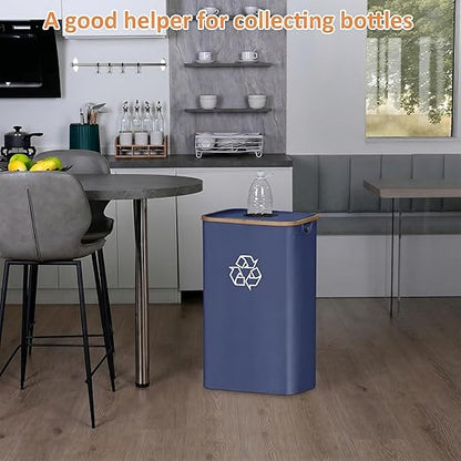 iEGrow 29 Gallons Recycling Bins for Kitchen, Indoor Recycle Bins with Lid, 110L Large Recycle bin with 2 Removeable Reusable Inner Bags, for Bottles Cans Glass Plastice Cartons(Blue)