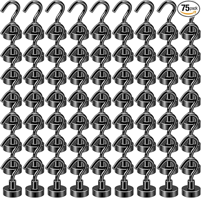 DIYMAG Magnetic Hooks, 30Lbs Strong Heavy Duty Cruise Magnet S-Hooks for Classroom, Fridge, Hanging, Cabins, Grill, Kitchen, Garage, Workplace and Office Etc, (75 Pack-Black)