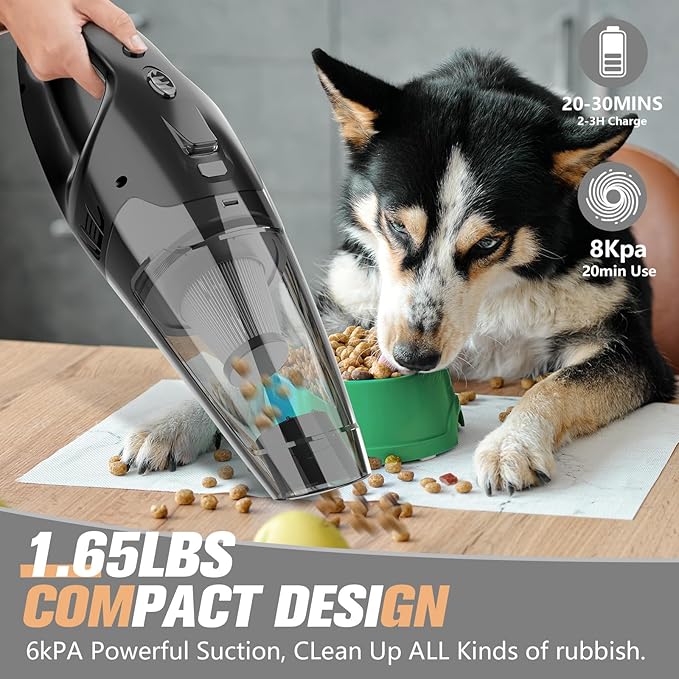 BSRCO Handheld Vacuum Cordless Rechargeable, 3-in-1 Car Vacuum Portable with LED Light & USB Charge, 1.65Lbs Lightweight Hand Vacuum Cleaner for Pet Hair, Home, Car Interior