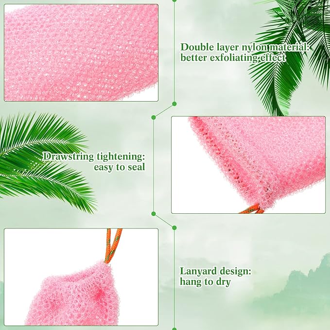 Shappy 8 Pcs Soap Saver Pouch Bar Soap Bags Exfoliating Soap Net Soap Mesh Bags for Shower Soap Holder Bubble Foam Net Soap Pocket for Women Men (Beige, Blue, Purple, Pink)