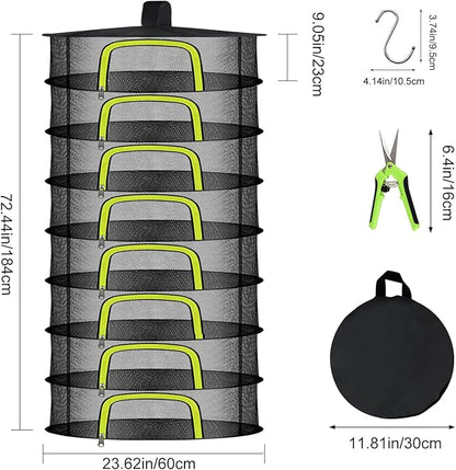 8 Layer Herb Drying Rack, Herb Drying Rack Hanging Mesh, Foldable Grass Drying Rack With U-Shaped Zipper, Garden Scissors, Hooks, For Drying Herbs Plants, Flowers, Fruits, Food(8 Layers-23.62'')