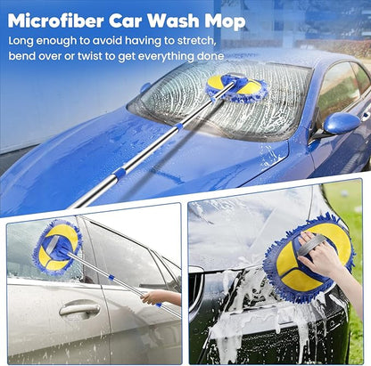 17Pcs Car Wash Kit with Bucket, Car Cleaning Kit with 62" Long Handle Car Wash Brush Mop, Mitt Duster Wheel Brush Detailing Brushes Towel, Car Washing Supplies for Cars RV Truck Exterior and Interior