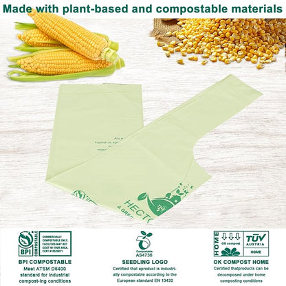 HECTOLIFE 1.6 Gallon 300 Count,Compostable Bags Handle Tie,Tear Resistant Kitchen Food Scrap Waste Bag, ASTM D6400, US BPI and Europe OK Compost Home Certified