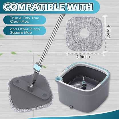 Square Microfiber Mop Pads Compatible with True & Tidy True Spin Mop - Mop Replacement Pads for Square Spin Mop and Bucket - Washable Pads fit for All 9 Inch Square Spin Mop (4 Pack)