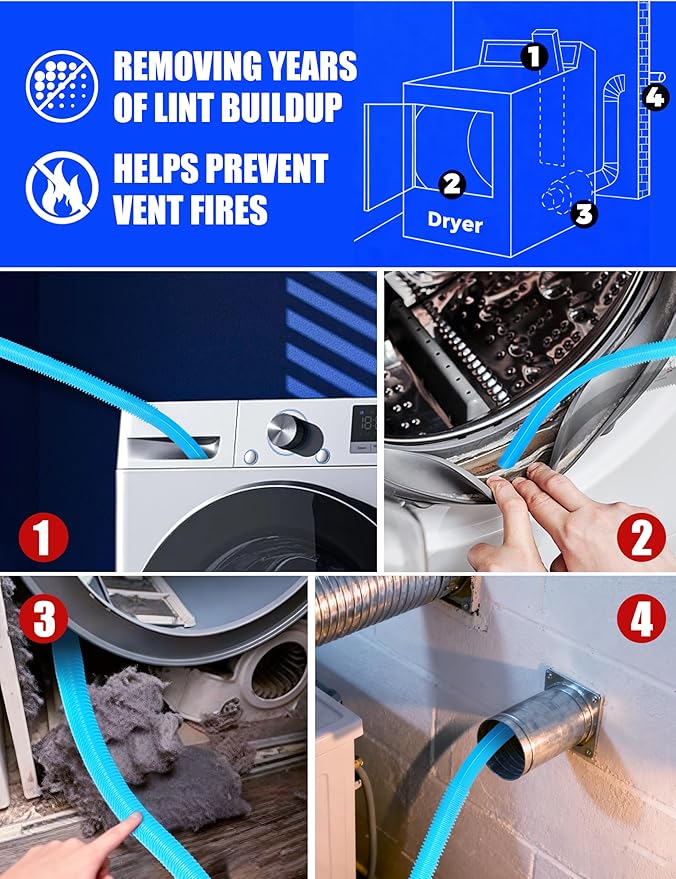 10 Pcs Dryer Vent Cleaner Kit for GE Washer Dryer Combo,Thickened WH01X35719 Lint Filter replacement with dryer vent brush, Dryer Vent Vacuum Hose Attachment,Models: PFQ97HSPVDS (10)