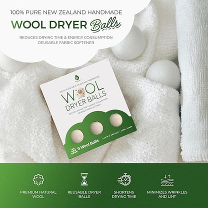 Pursonic XL Laundry Wool Dryer Balls Made with 100% Pure New Zealand Wool - Natural Reusable Fabric Softener Balls for Drying Time & Energy Consumption - Reduces Clothing Wrinkles & Lint - Set of 6
