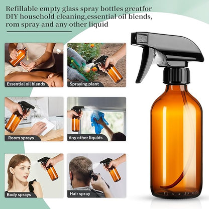 GIVAMEIHF 8oz Amber Glass Spray Bottles,6 Pack Glass Spray Bottles Refillable Empty Bottle with Adjustable Nozzle,Spray Bottle for Essential Oils,Cleaning Solutions,Pets,Hair Mister,Gardening
