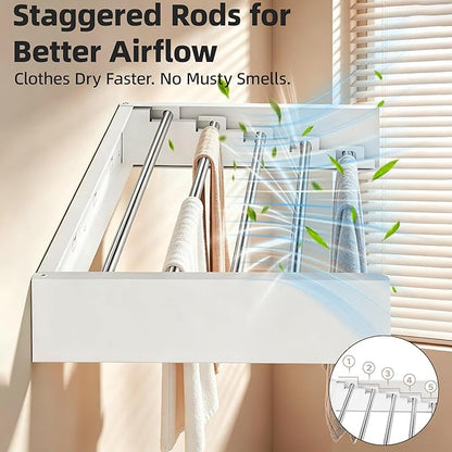 Wall Mounted Clothing Drying Rack 40“ Folds to 1.2” Ultra-Thin Space Saving Clothes Laundry Rack Holds 60 lbs Rust-Resistant Collapsible Space Aluminum for Apartment, RV, Laundry Room, White