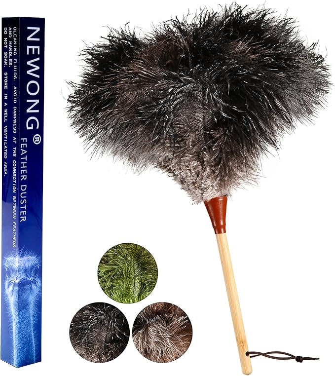 16inch Natural Good Ostrich Feather Duster with Bamboo Handle, Electrostatic Dust Remove for Ceiling，Fans，Bookshelves, Sofa, Windows, Fit for Home, Office and Cars