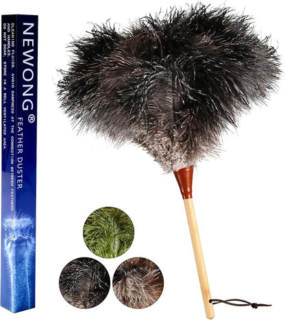 16inch Natural Good Ostrich Feather Duster with Bamboo Handle, Electrostatic Dust Remove for Ceiling，Fans，Bookshelves, Sofa, Windows, Fit for Home, Office and Cars