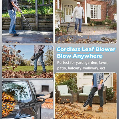 Outdoor Broom with Leaf Blower, Small Cordless Leaf Blower with Long Handle Broom, Lightweight Rechargeable Air Duster Broom Blower for Lawn Yard Patio Garden Balcony Car RV(Charger Included)
