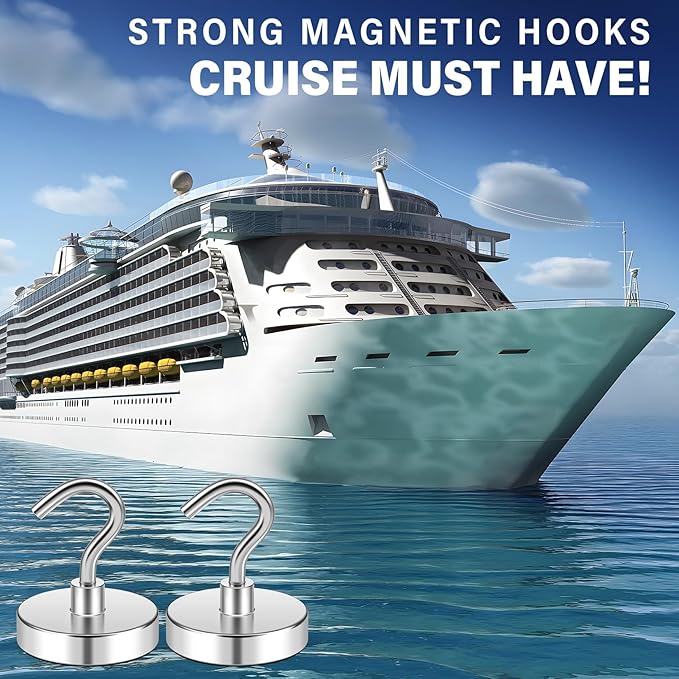 FINDMAG Magnetic Hooks for Cruise Cabins, 85lbs Magnetic Hooks for Hanging, Magnet Wall, Strong Magnets Heavy Duty, Classroom Decor, Locker Decorations, Office Accessories, 10 Pack, Silver