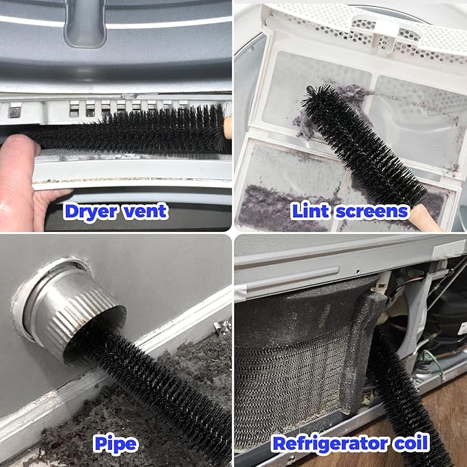 Holikme 3 Pieces Dryer Vent Cleaner Kit - Dryer Lint Screens Cleaner Brush Part,Dryer Vent Trap Vacuum Brush,Vacuum Hose Attachment,Compatible with Most Vacuum Cleaner,Quickly Lint Removers