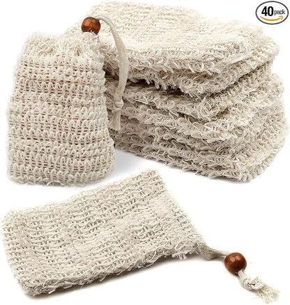 40 Soap Bags Mesh Exfoliating, 100% Natural Sisal Soap Pouch, Soap Savers for Shower Use Like Massaging and Scrubbing
