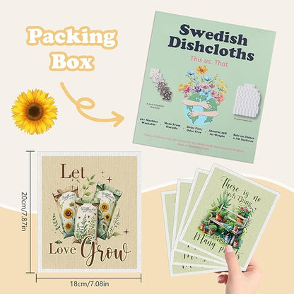 Swedish Dishcloths for Kitchen, 6 Pack Garden Plant Swedish Dish Cloths Reusable Washable Absorbent Kitchen Towel Gifts for Plant Lovers Gardeners Birthday Housewarming