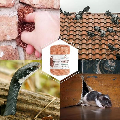 Copper Mesh Rodent Control, 5in x 36ft- Rustproof Copper Mesh Roll for Rodent, Bat & Snail - Perfect for Hole Blocking, Gardening & Sealing Water Opening - Plus Bonus Scissor & Gloves