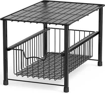 Simple Houseware Stackable Under Sink Cabinet Sliding Basket Organizer Drawer, Black