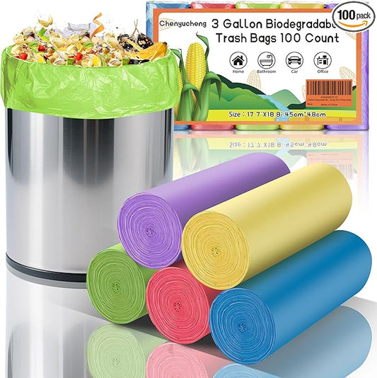 3 Gallon Bathroom Trash Bags - Mini Small Garbage Bags Colorful 100 Count 12 Liter Mini Waste Basket Liners For Kitchen Office Car Biodegradable Unscented Strong Thick