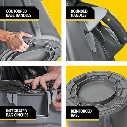 Rubbermaid Commercial Products BRUTE Heavy-Duty Round Trash/Garbage Can, 20-Gallon, Gray,Outdoor Waste Container for Landscapers/Construction/Restaurants/Back of House/Offices/Warehouses