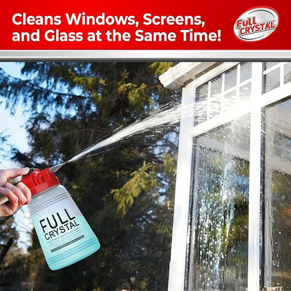 Full Crystal Window Cleaning Kit – 16 oz Glass Cleaner and Bottle with 27 ft Reach, Each 4 oz Bag Makes Up to 640 fl oz, Cleans Up to 80 Windows, Scrub-Free, Rinse-Free