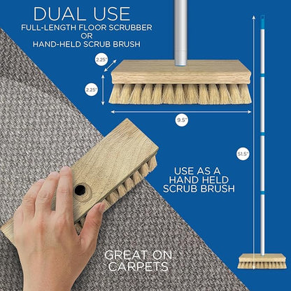 LOLA Deck Scrub Brush, 9" x 3.5" Head w/Tampico Bristles for Outdoor Cleaning, Removes Dirt & Grime from Patios, Decks, Grout, 1 Count
