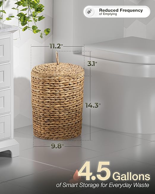 BLUEWEST 4.5 Gallon Large Wicker Bathroom Trash Can with Lid, Handwoven Rattan Wastebasket with Removable Plastic Inner Bin, Decorative Waste Basket for Bedroom, Office, or Kitchen