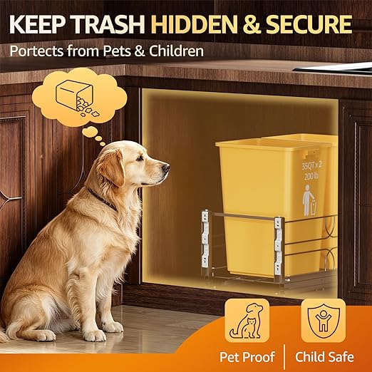 Double Pull Out Trash Can Under Cabinet with Soft-Close Slides, 200LB Heavy-Duty Black Under Sink Trash Can Pull Out for Kitchen, Fits Minimum Cabinet Opening 16" W x 23" D, Can Not Included