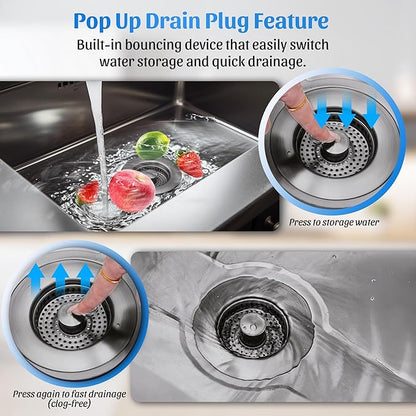 NinjaTiger Kitchen Sink Drain Strainer - 2-Pack 3-in-1 Stainless Steel Kitchen Sink Stopper Pop-Up Sink Drain Strainer Basket Kitchen Sink Stopper for US Standard 3-1/2'' Drain | Gunmetal Gray
