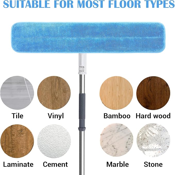 8 Pack Replacement Microfiber Pad, Cleaning Refills, Reusable Mop Refills for Flat Mop System, 25" x 5" Machine Washable Pads for Hardwood & Hard Floors