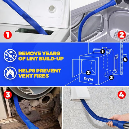 Holikme 2 Pieces Dryer Vent Cleaner Kit, Dryer Lint Vacuum Attachment and Flexible Dryer Lint Brush, Dryer Vent Vacuum Hose Attachment,Dark Blue