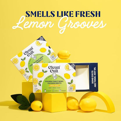 Cleancult Toilet Bowl Cleaner Sheets - Dissolvable, Septic Safe, Effective Cleaning, Removes Stains & Rings, Cleans & Deodorizes - 32 Uses - Fresh Lemon Scent - Plastic-Free Packaging