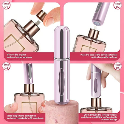 Refillable Perfume Portable Atomizer Bottle Refillable Perfume Spray, Travel Perfume (5ml, 4 Pack) (Silver, Purple, Blue, Gold, Pink, Black)