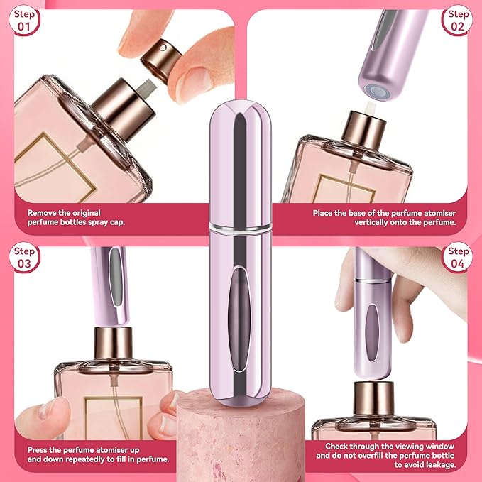 Refillable Perfume Portable Atomizer Bottle Refillable Perfume Spray, Travel Perfume (5ml, 4 Pack) (Green，Pink，Gold，Royal Blue)