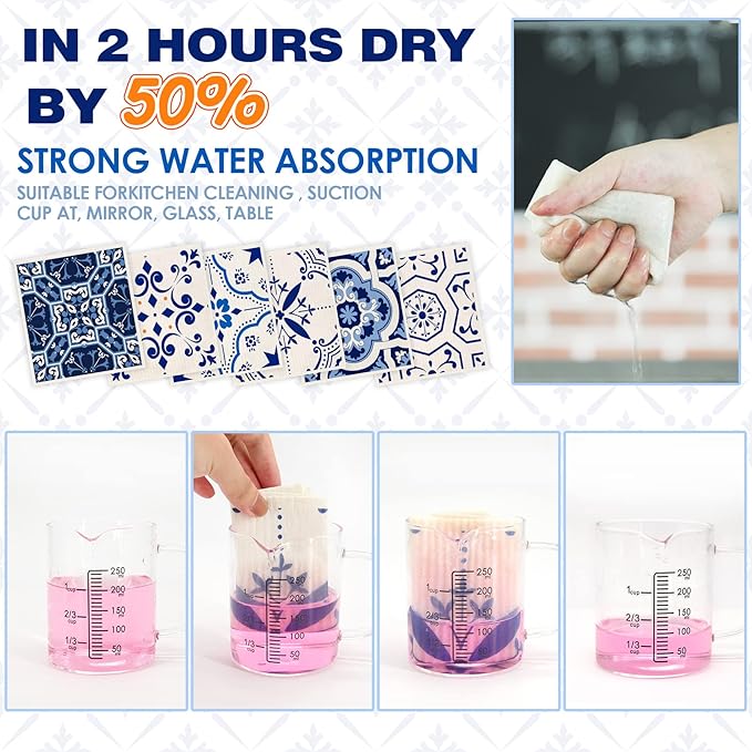 Swedish Dish Clothes Pack of 6, Reusable, Absorbent Hand Towels for Kitchen, Bathroom and Cleaning Counters - Blue Cellulose Sponge Cloth