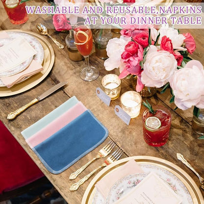 Kinlop 24 Pcs Lunchbox Cloth Napkins Bulk Reusable 2 Ply 8" x 8" Colorful Flannel Wipes Washable Soft Cotton Sturdy Absorbent Cloth Placemats for Spring Summer Dining Home Party Solid Color