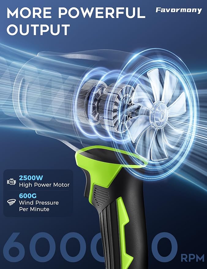 Hand held Blower, 600,000 RPM Electric Leaf Blower Cordless with 2×4.0Ah Batteries and Charger for 40 Minutes Use, Portable Blowers for Lawn Care, Car Blow Dryer with Extended Nozzle (Green)