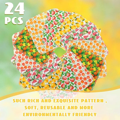Kinlop 24 Pcs Summer Lunchbox Cloth Napkins Bulk Reusable 2 Ply 8" x 8" Fruit Flannel Style Wipes Washable Soft Cotton Sturdy Absorbent Cloth Placemats for Dining Home Party
