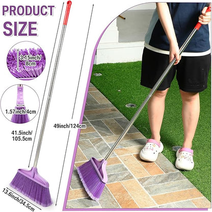Lasnten Lasnten 8 Pack Heavy Duty Broom for Indoor Outdoor 49 Inches Commercial Broom with Stainless Steel Detachable Long Handle Commercial Cleaning Tools for Home Garage Office Patio Floor, Purple