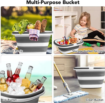 2 Pack Collapsible Mop Bucket, 16L(4.2 Gal) Plastic Bucket for House Cleaning, Car Washing, Silicone Cleaning Supplier Organizer, Portable Basket with Handle for Laundry Storage, RV Camping, Fishing