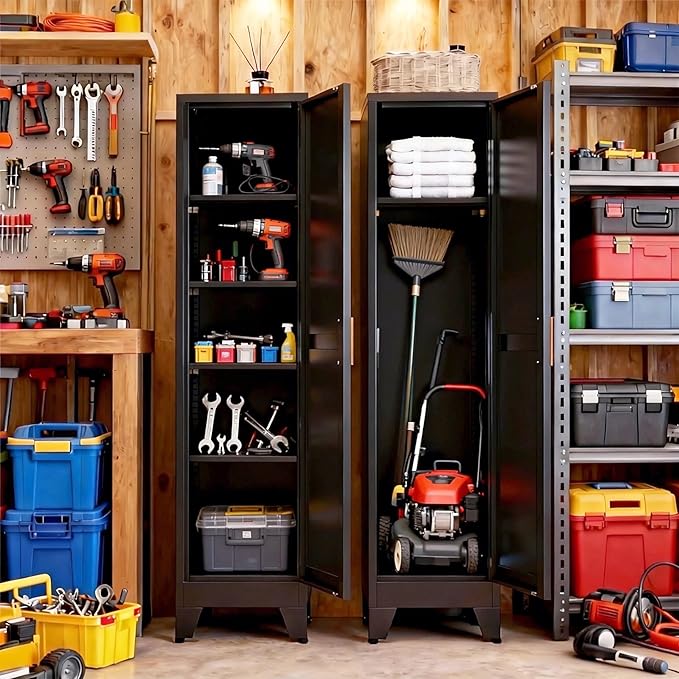 67" H Broom Closet Storage Cabinet,Mop Closet,Metal Narrow Bathroom Cabinet,Utility Cleaning Cabinets