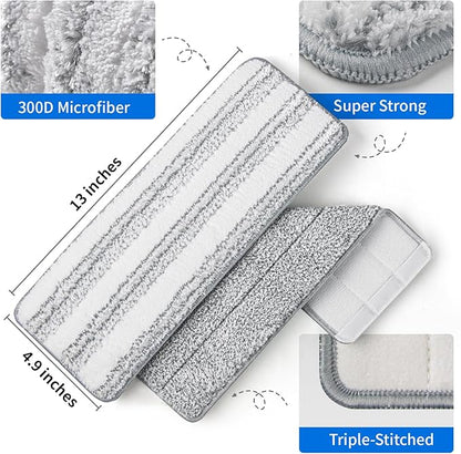 Oshang Flat Mop Head Refill, 13" X 4.9" Flat Mop Pads, Microfiber Mop Pads Flat Mop Replacement Heads (4-Pack) (White and Grey)