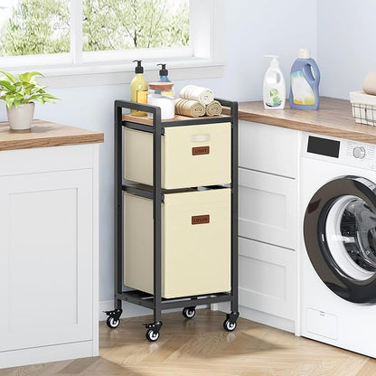 FAVOOSTY Laundry Hamper with Shelf, 70L Laundry Basket Organizer, 2 Section Laundry Sorter for Laundry Room Organization, White